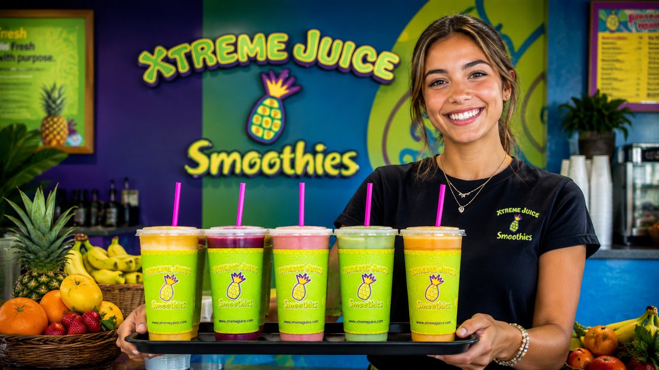 Xtreme Juice team with the day's fresh lineup